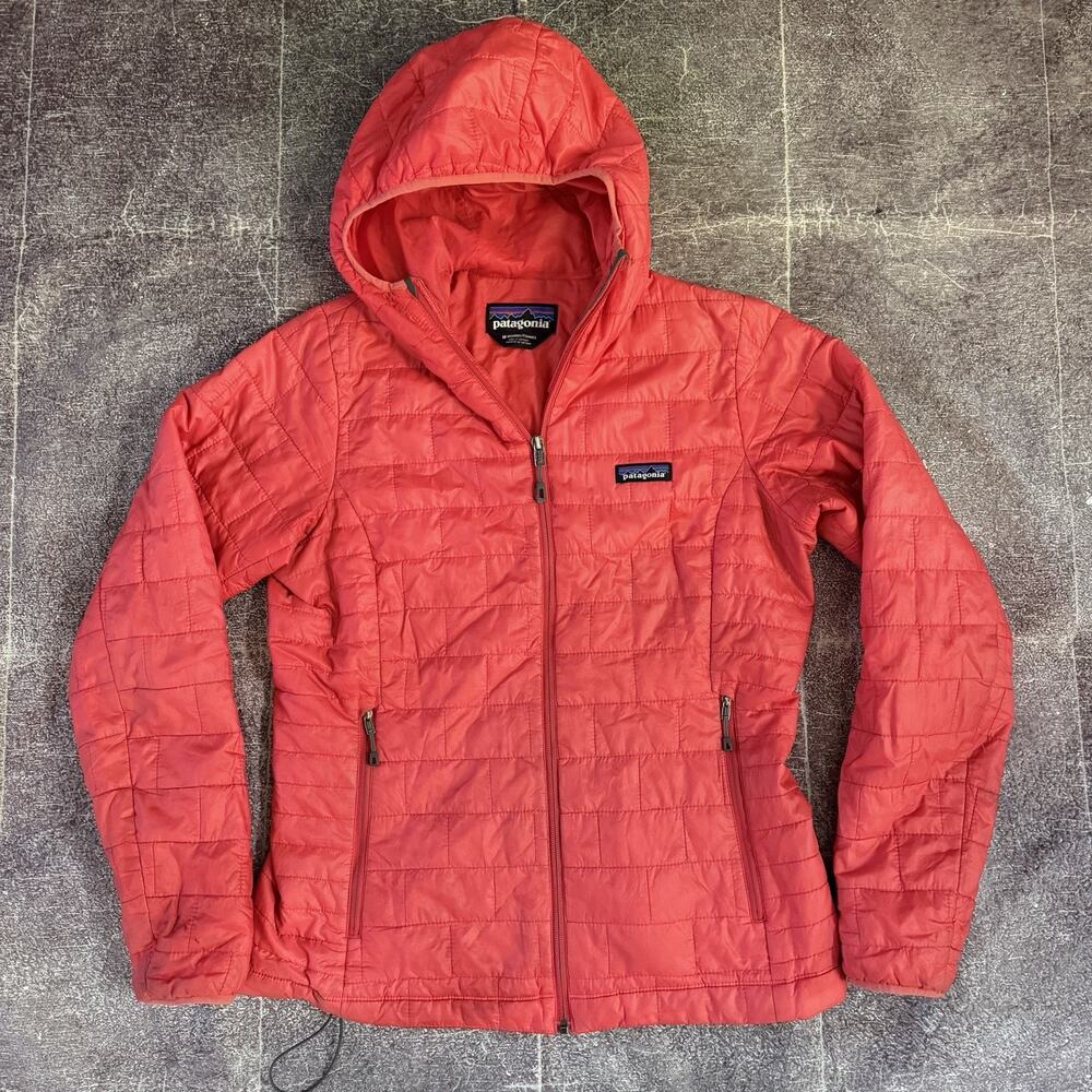 Women's Patagonia Nano Puff Shock Pink Insulated Hoody Zip Up Puffer Jacket Sz M